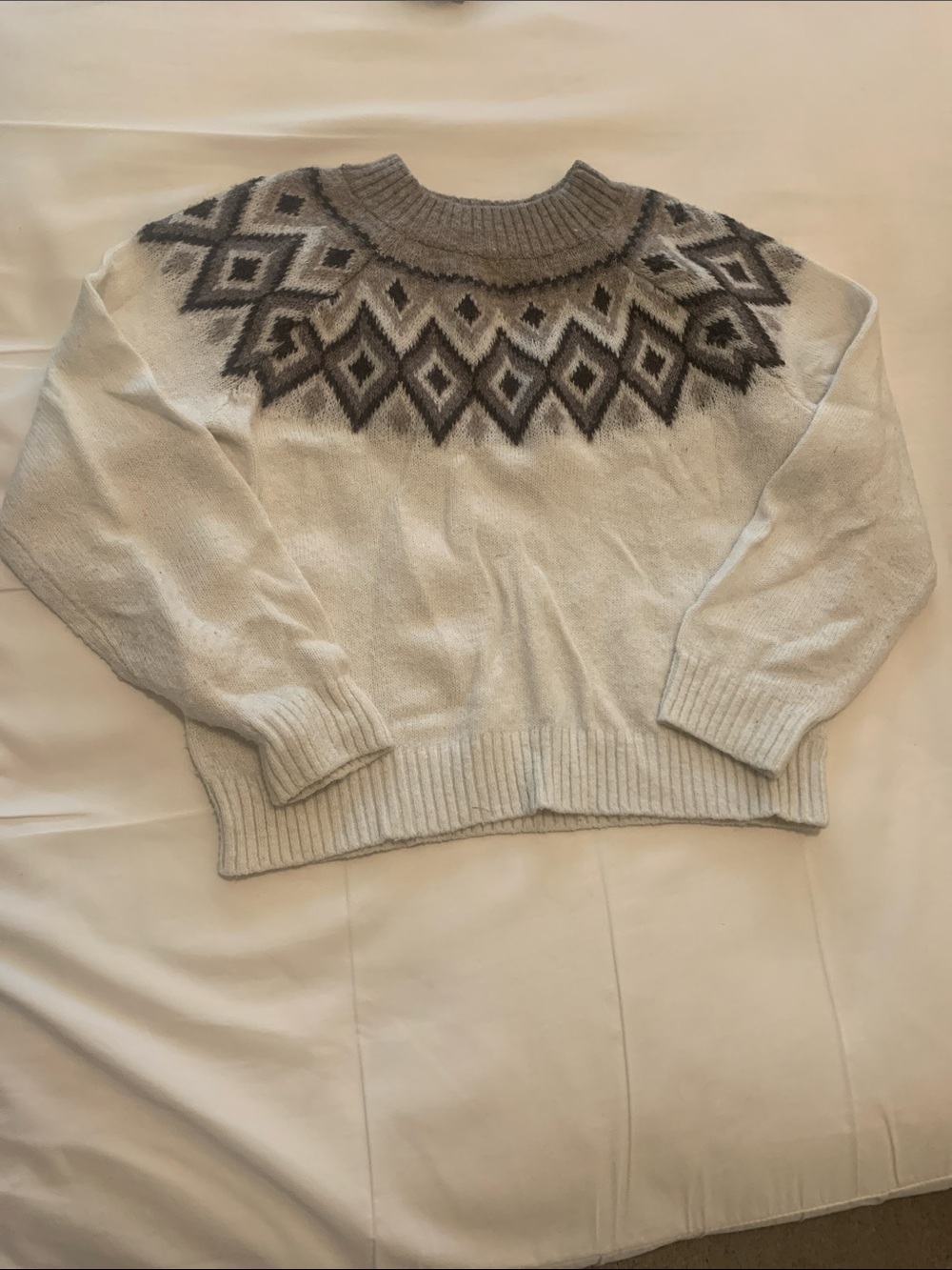Old Navy Cream Fair Isle Yoke Sweater with Gray Pattern